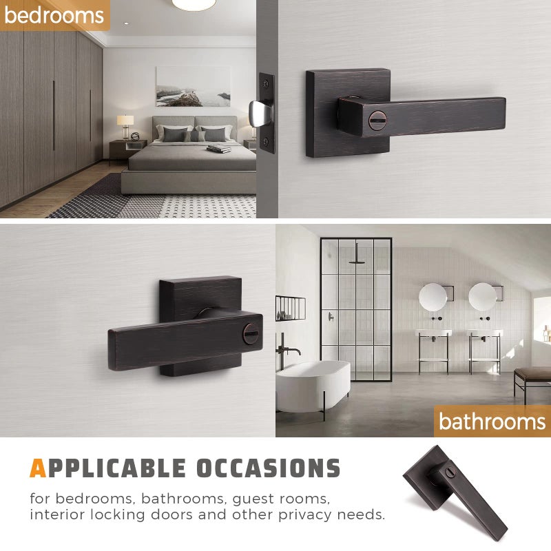 KNOBWELL Oil Rubbed Bronze Interior Door Handles, Door Lever Lock Perfect Lever Door Handle for Privacy and Security 2.07 lb One Lever 3 Pack, Left or Right Handing - Image 3